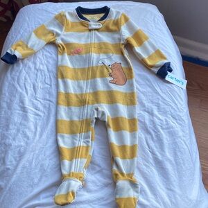 Carter's Yellow and White Striped Footie with Bear